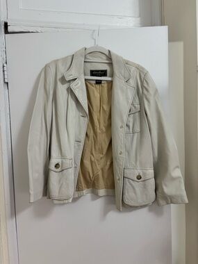 Eddie Bauer Cream Leather Tailored Blazer Jacket